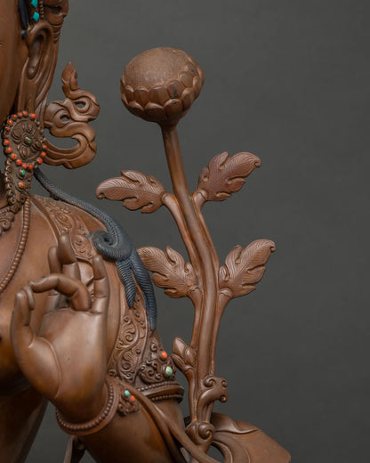 Green Tara Goddess Statue | Chemically Oxidized Copper Masterpiece