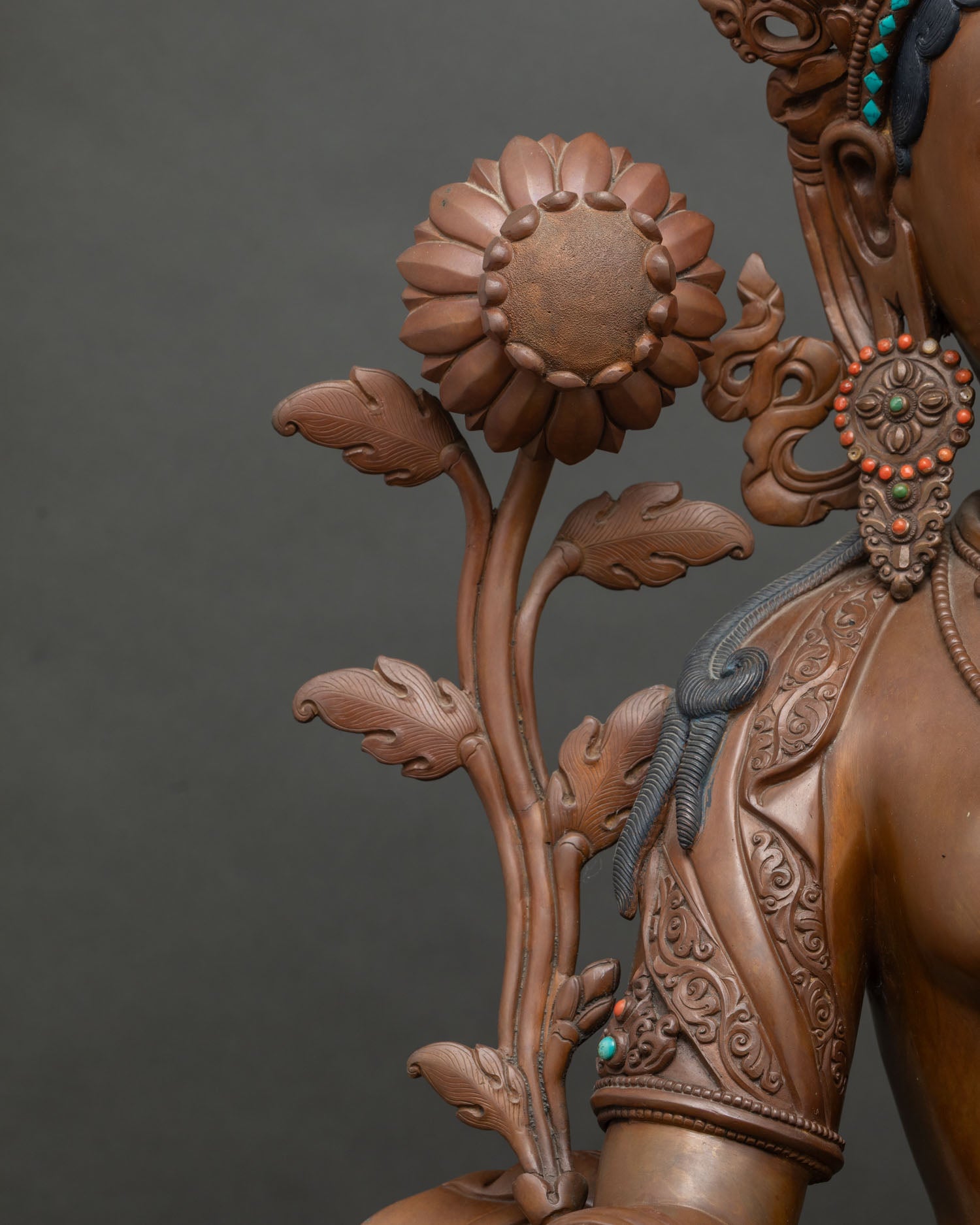 Green Tara Goddess Statue | Chemically Oxidized Copper Masterpiece