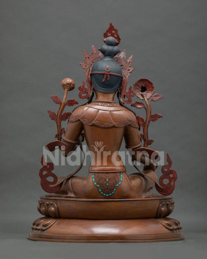 Green Tara Goddess Statue | Chemically Oxidized Copper Masterpiece