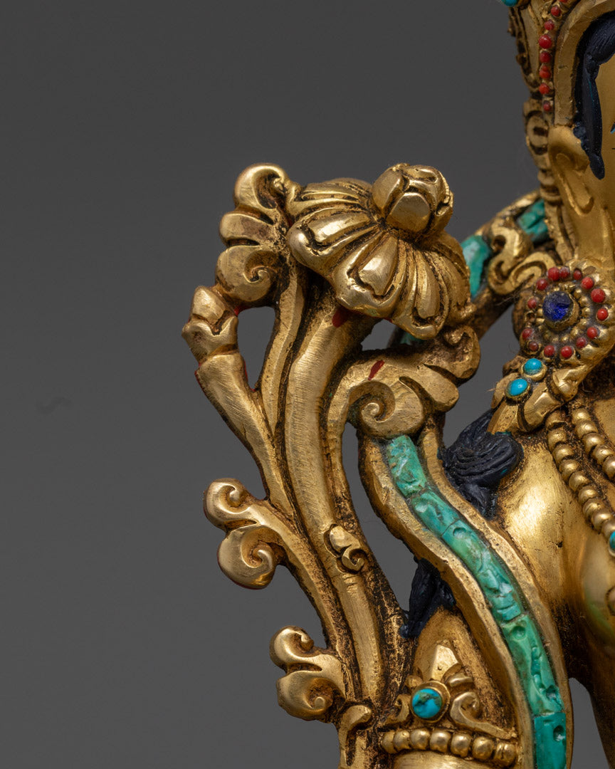 Handcrafted Green Tara Statue in 24K Gold Gilded Copper