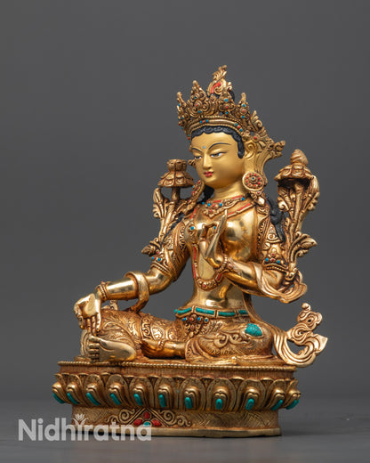 Nepalese Green Tara Statue | Handmade Buddhist Meditation Decor