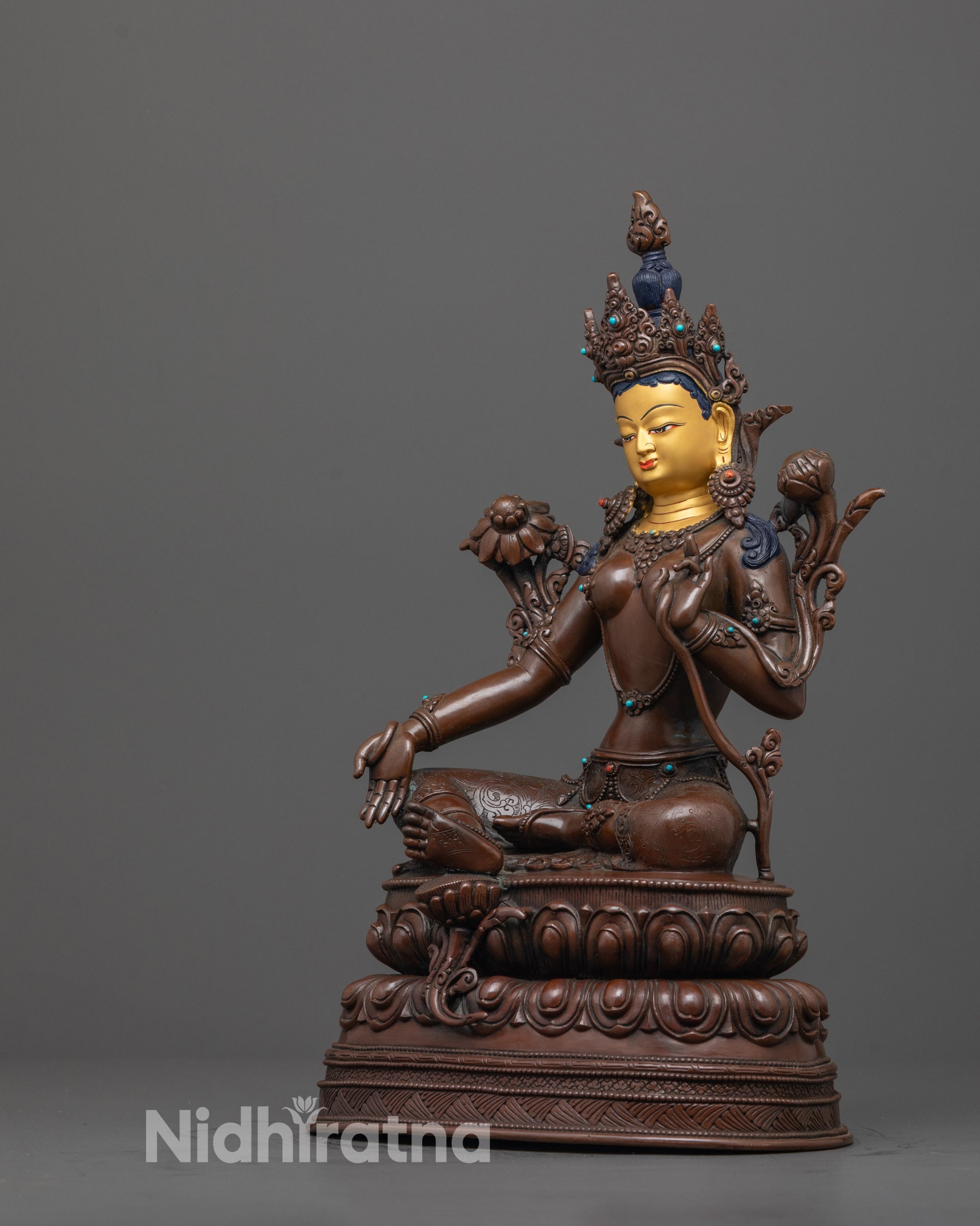 Goddess Oxidized Green Tara Statue | Handmade Syamatara Figurine