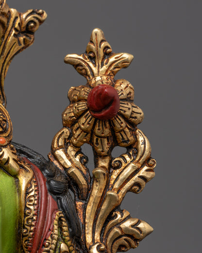 Nepalese Hand-carved Colored Green Tara Statue