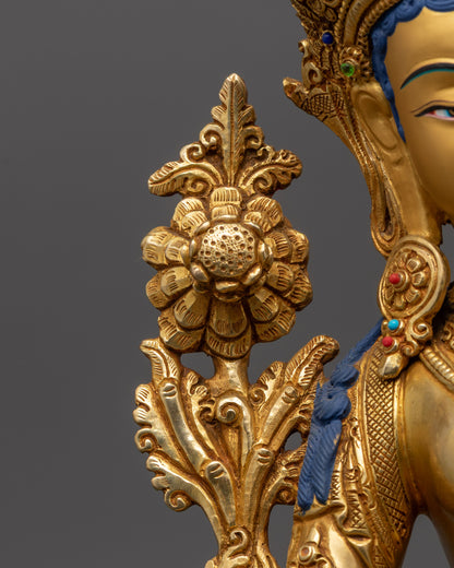 Handmade Green Tara Statue | Fire-Gilded Himalayan Goddess