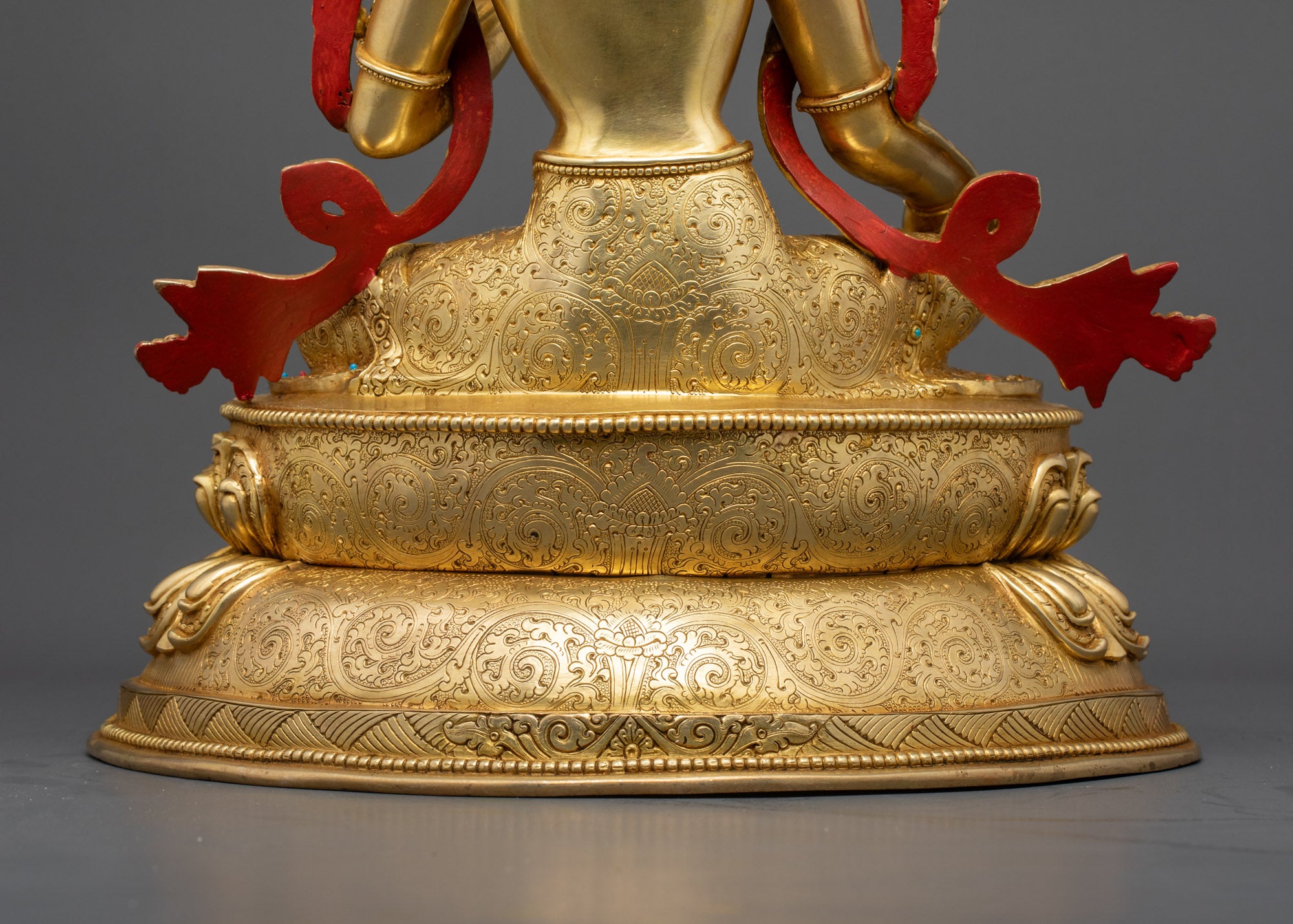 Green Tara Buddha Statue | 24K Gold Gilded with Semi-Precious Stones
