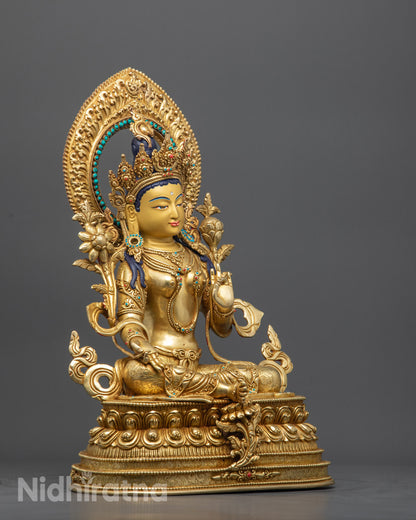 Handmade Green Tara Statue | Nepalese Buddha Sculpture for Blessings