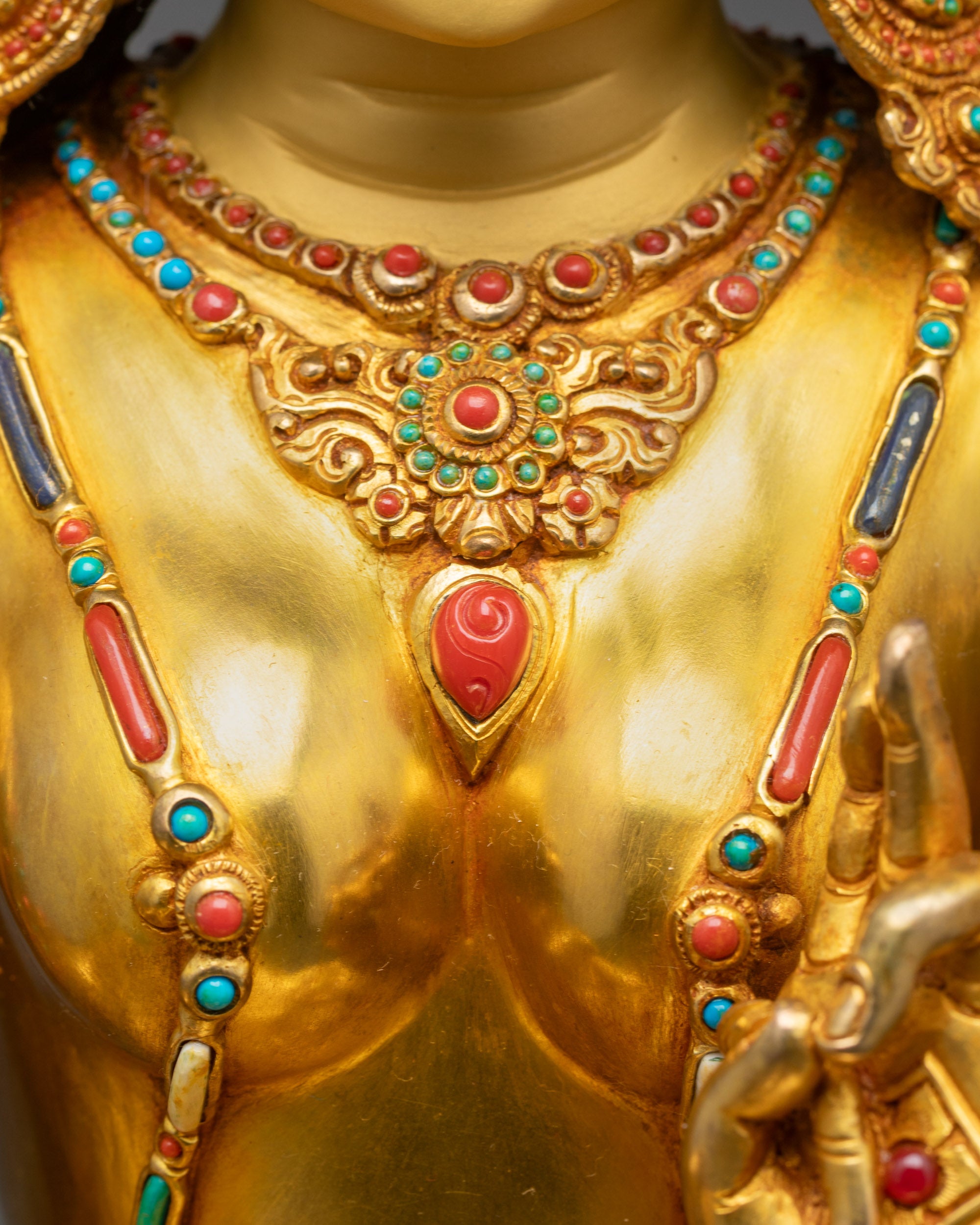Premium Green Tara Statue | 24K Fire Gold Gilded Goddess of Compassion