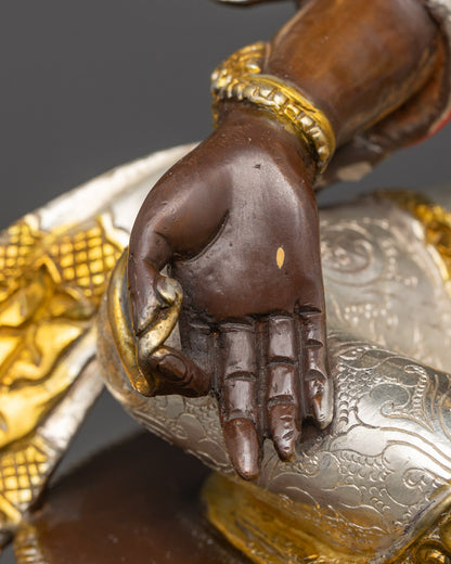 Silver Plated Green Tara Statue | 24k Gold Painted