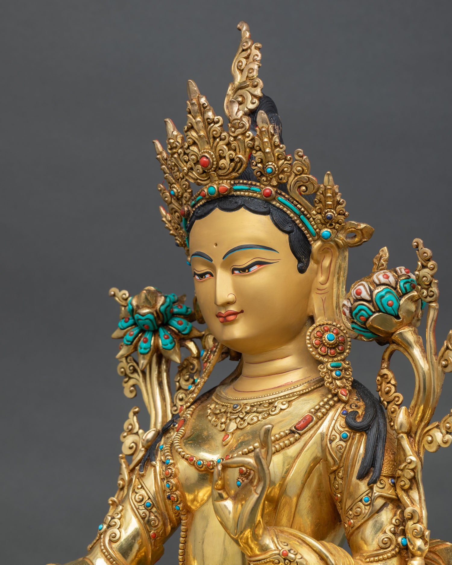 Buddhist Green Tara – Gold Gilded Copper Statue from Nepal