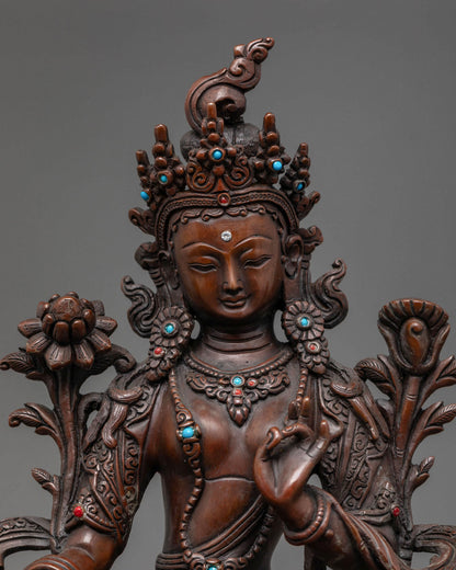Oxidized Green Tara Statue: Perfect for Meditation