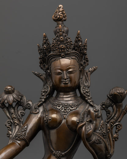 Oxidized Green Tara Statue | Copper Buddhist Idol
