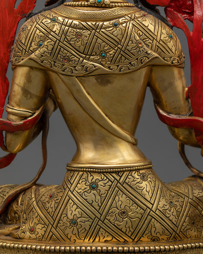 24k Gold Gilded Green Tara Statue | Handmade Copper Statue
