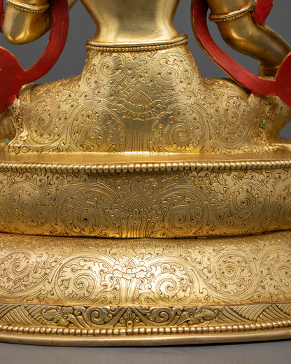 Green Tara Buddha Statue | 24K Gold Gilded with Semi-Precious Stones