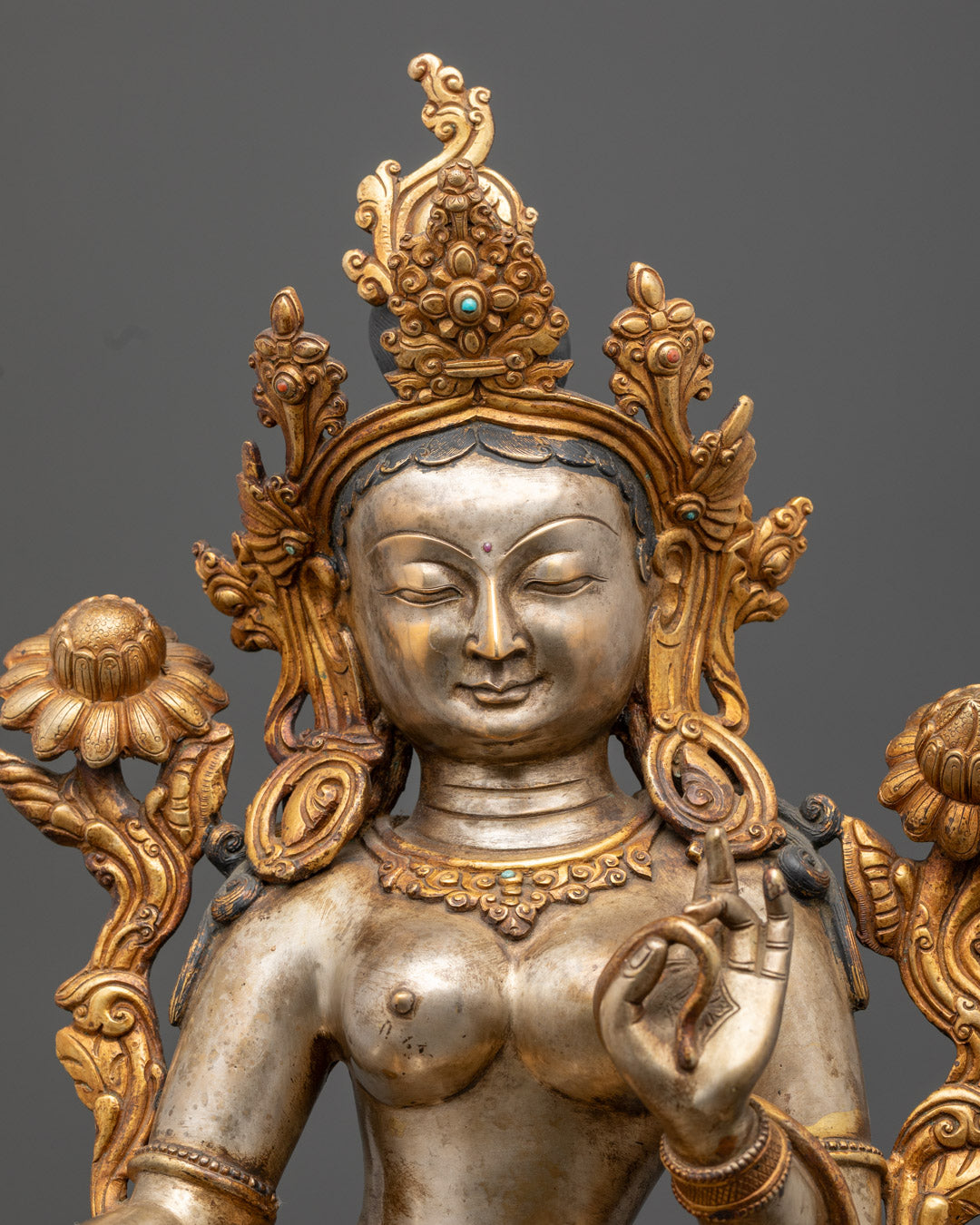 Silver-Plated Tibetan Green Tara Statue