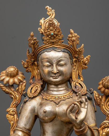 Silver-Plated Tibetan Green Tara Statue