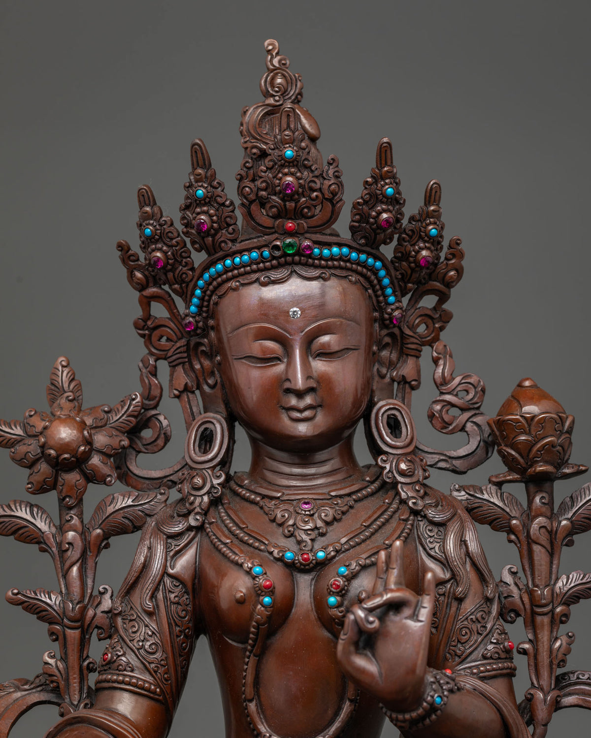 Hand-Painted Oxidized Green Tara Statue