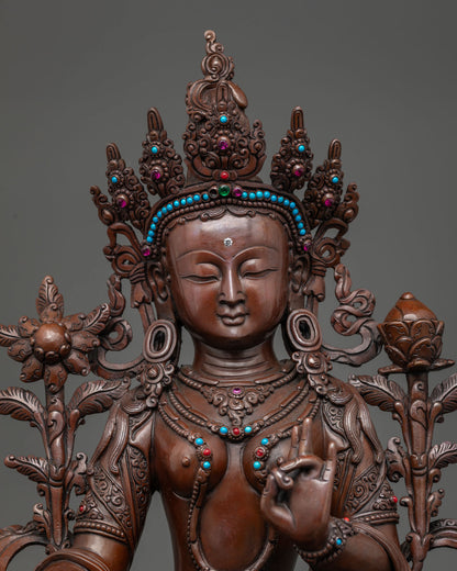 Hand-Painted Oxidized Green Tara Statue