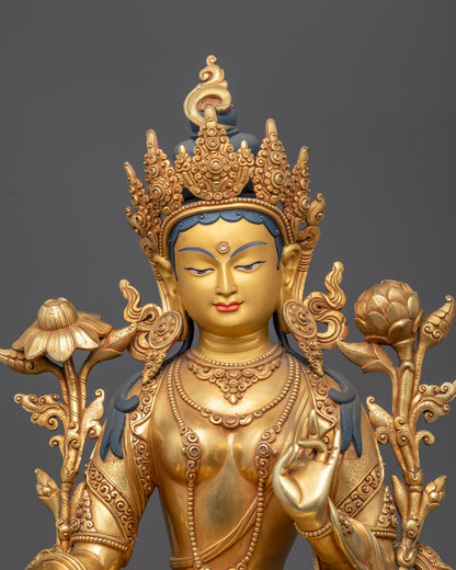 Beautifully Hand-Carved Green Tara Statue