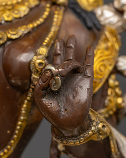 Silver Plated Green Tara Statue | 24k Gold Painted