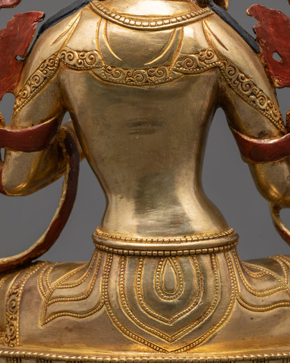 Peaceful Buddhist Green Tara Statue | 24k Gold Fire Gilded