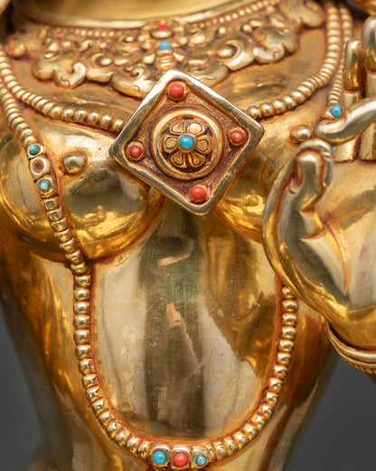 Green Tara Statue | Gold Finish Himalayan Artwork