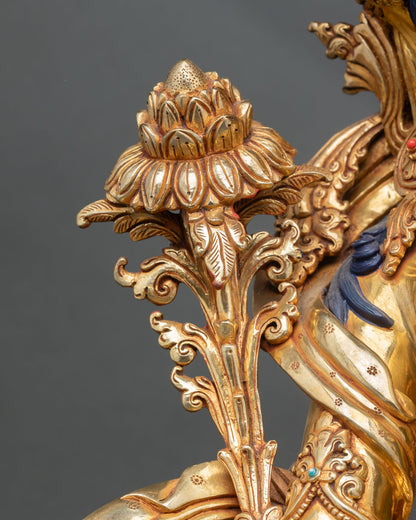 Green Tara Statue | Gold Finish Himalayan Artwork