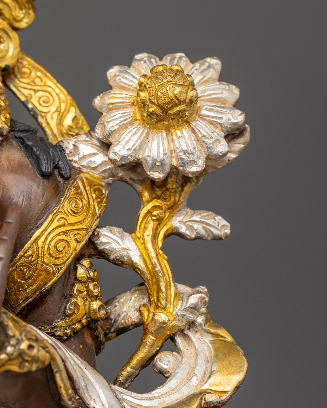 Silver Plated Green Tara Statue | 24k Gold Painted