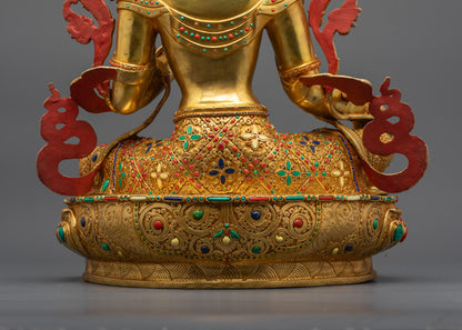 Premium Green Tara Statue | 24K Fire Gold Gilded Goddess of Compassion