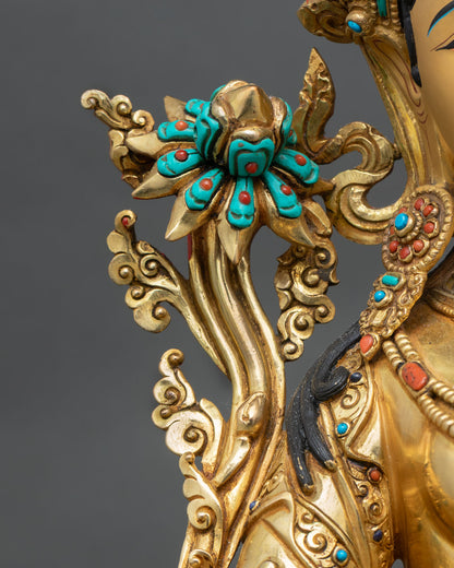 Buddhist Green Tara – Gold Gilded Copper Statue from Nepal