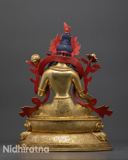Green Tara Buddha Statue | 24K Gold Gilded with Semi-Precious Stones