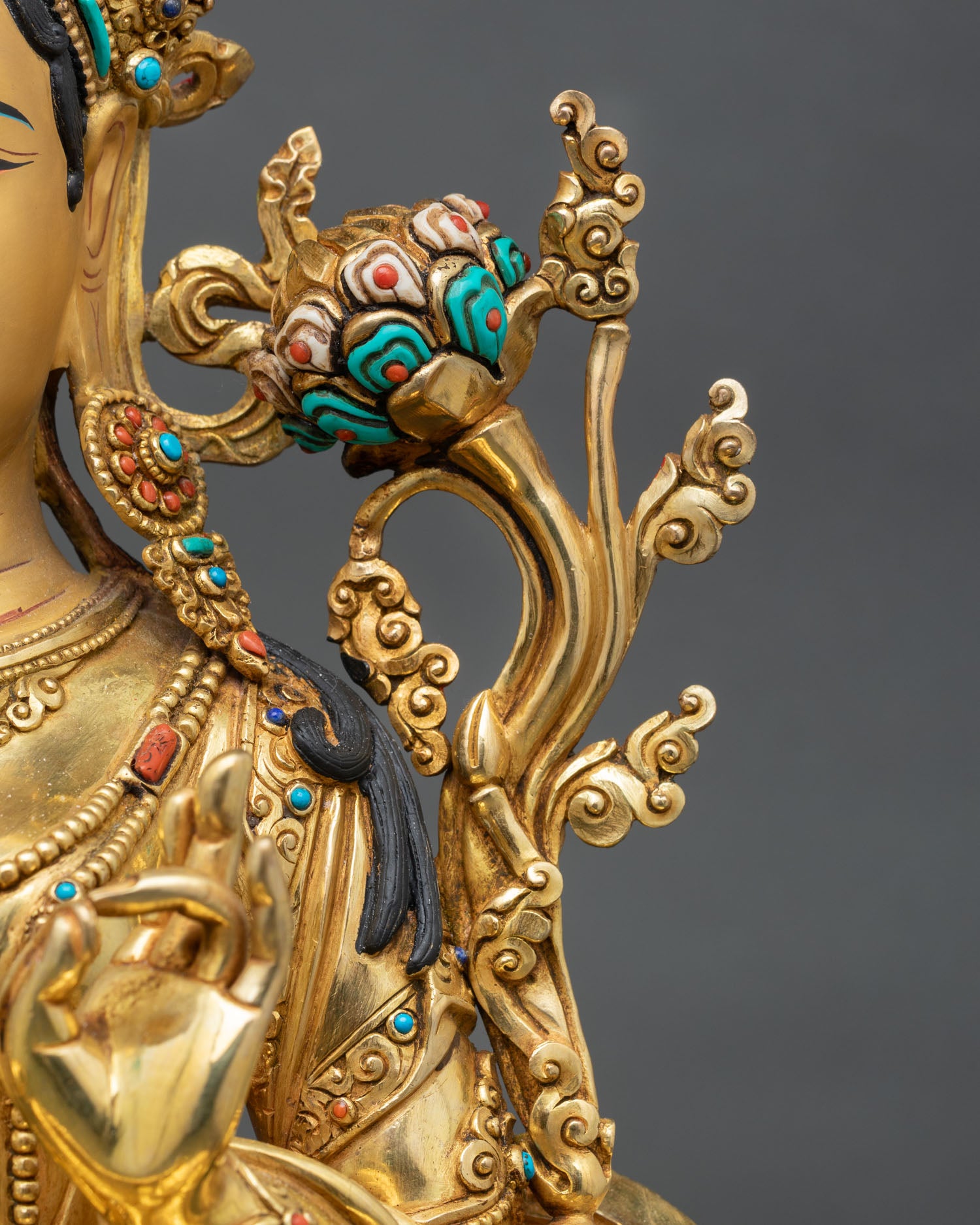 Buddhist Green Tara – Gold Gilded Copper Statue from Nepal