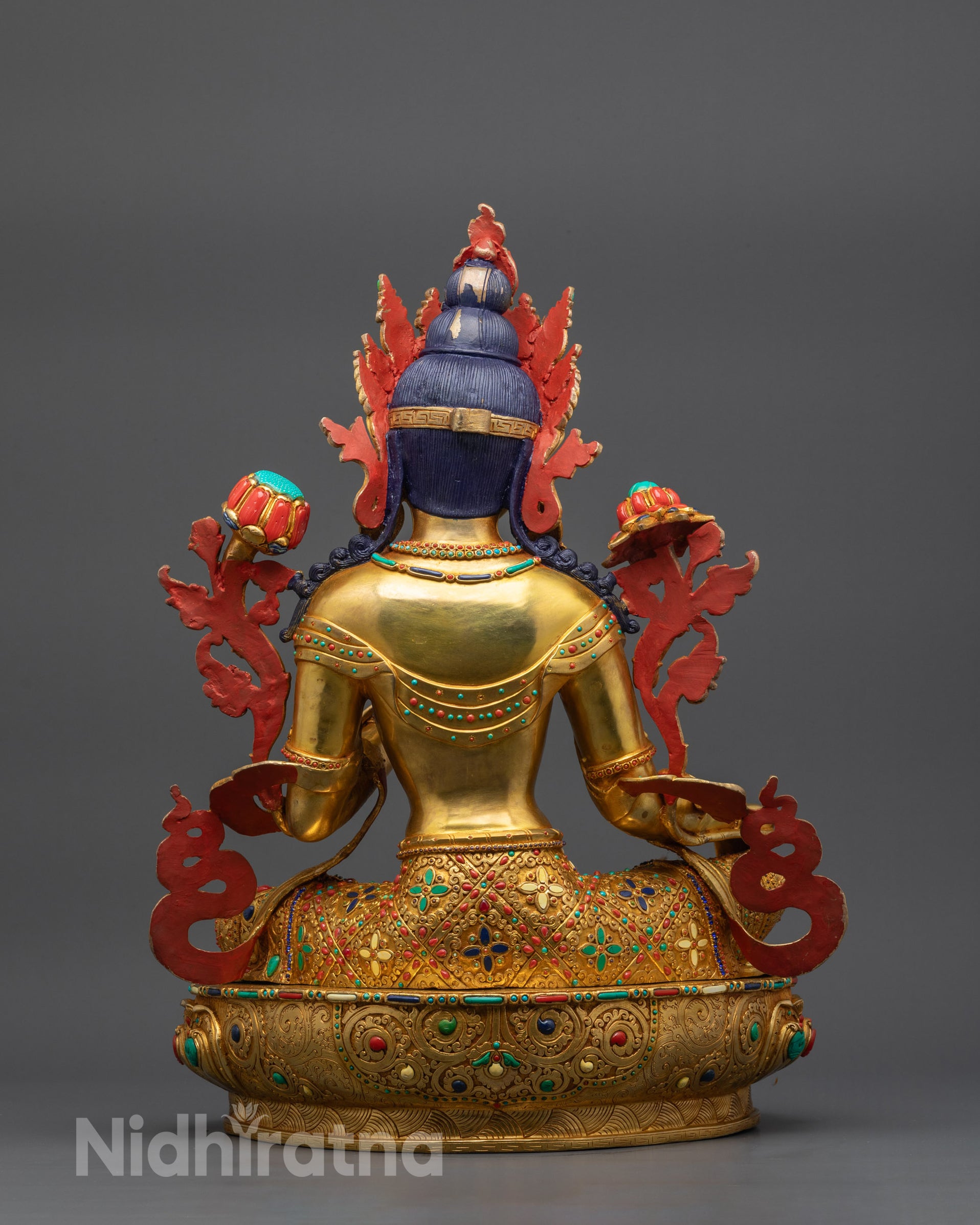 Premium Green Tara Statue | 24K Fire Gold Gilded Goddess of Compassion
