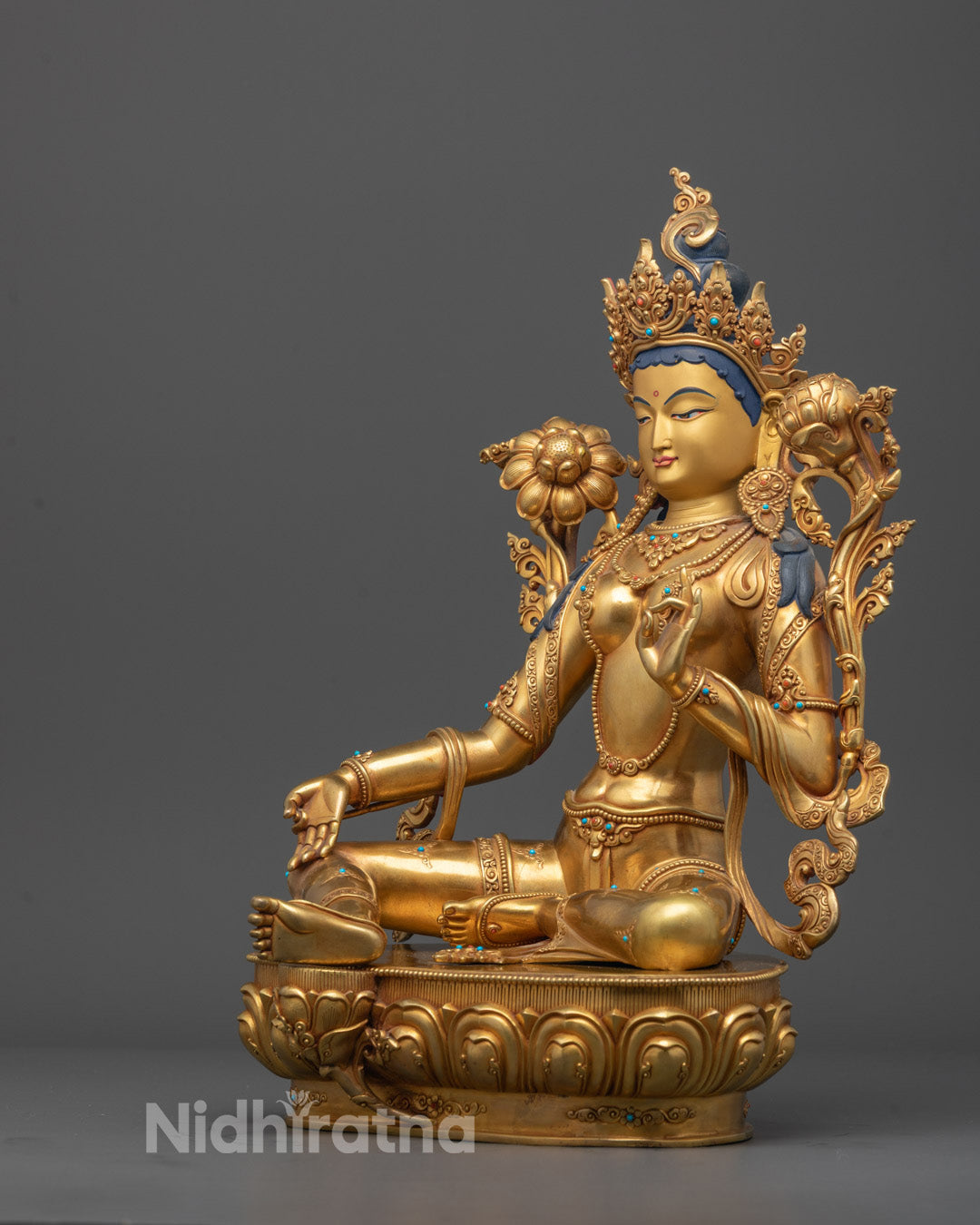 Beautifully Hand-craved Green Tara Sculpture | Traditional Tibetan Art