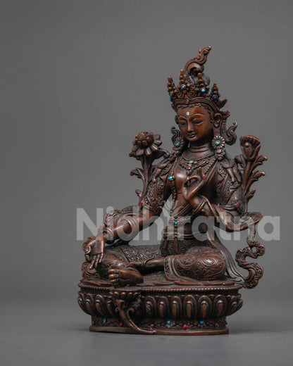 Oxidized Green Tara Statue: Perfect for Meditation