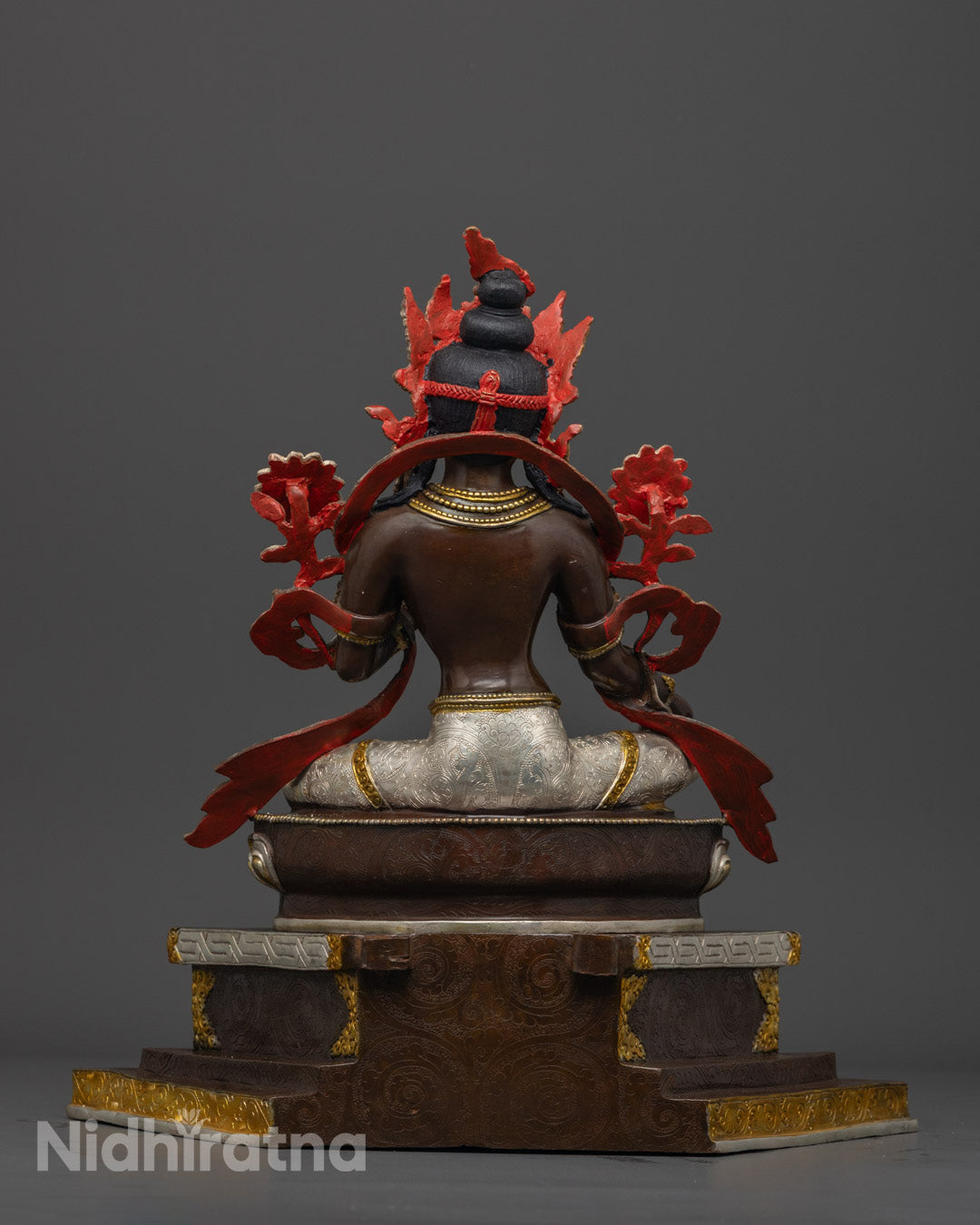 Silver Plated Green Tara Statue | 24k Gold Painted