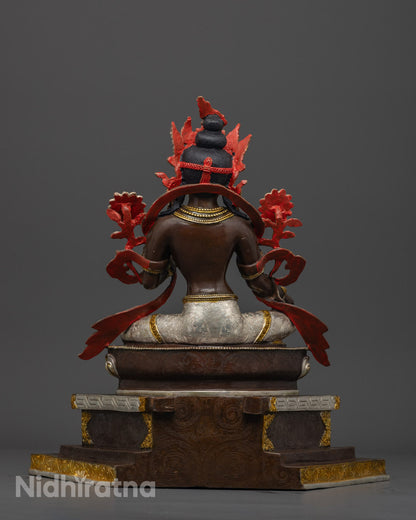 Silver Plated Green Tara Statue | 24k Gold Painted
