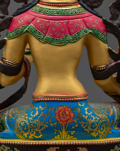 Painted Green Tara Statue | Hand-Carved Tibetan Sculpture