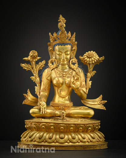 Green Tara Statue | Buddhist Hand-Carved Art