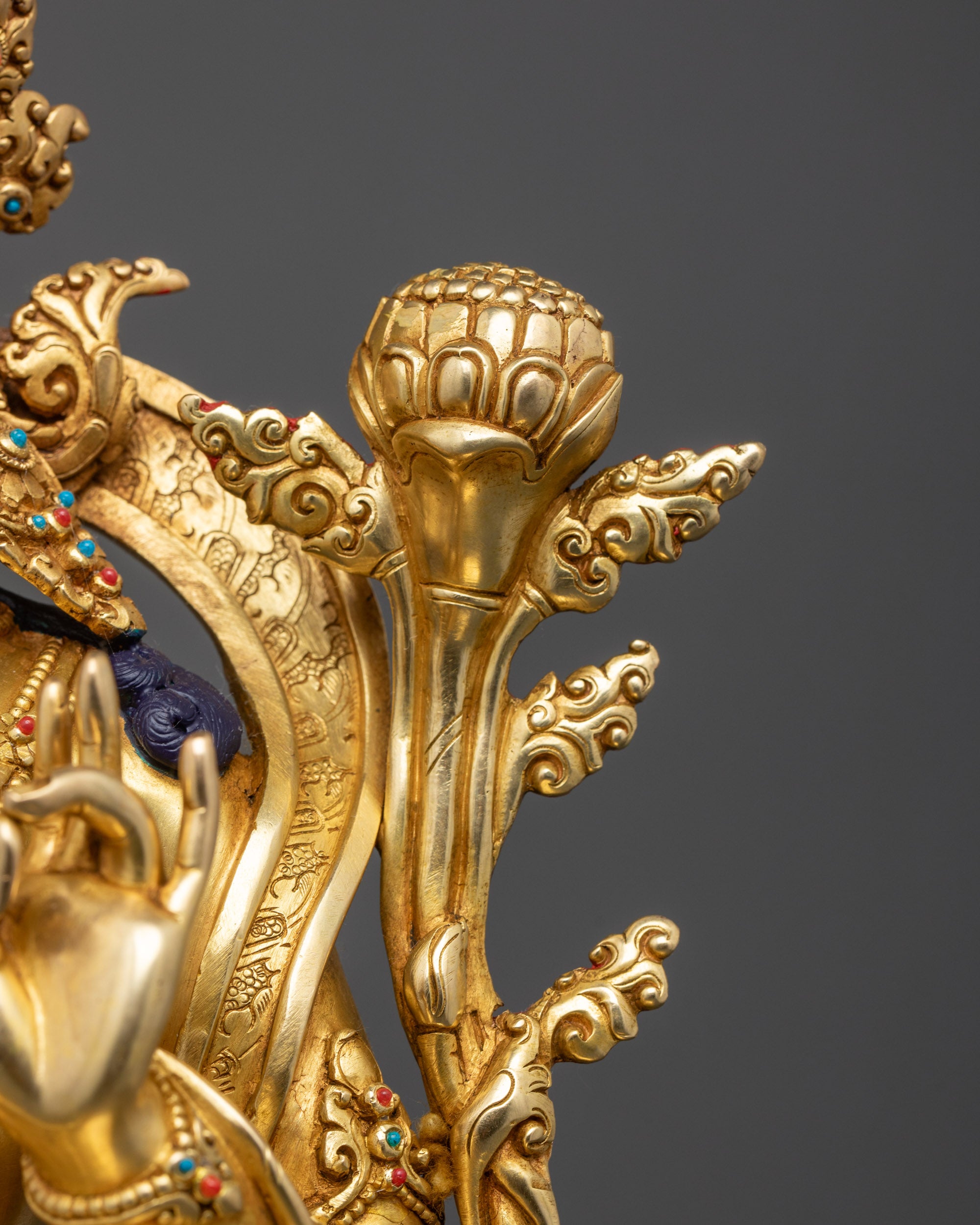 Green Tara Buddha Statue | 24K Gold Gilded with Semi-Precious Stones