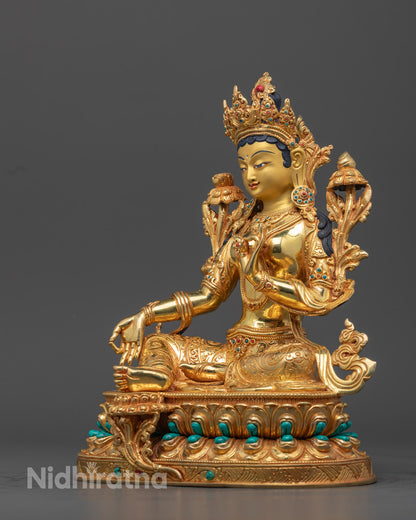 Buddhist Green Tara Statue | Nepalese Hand-Carved Art