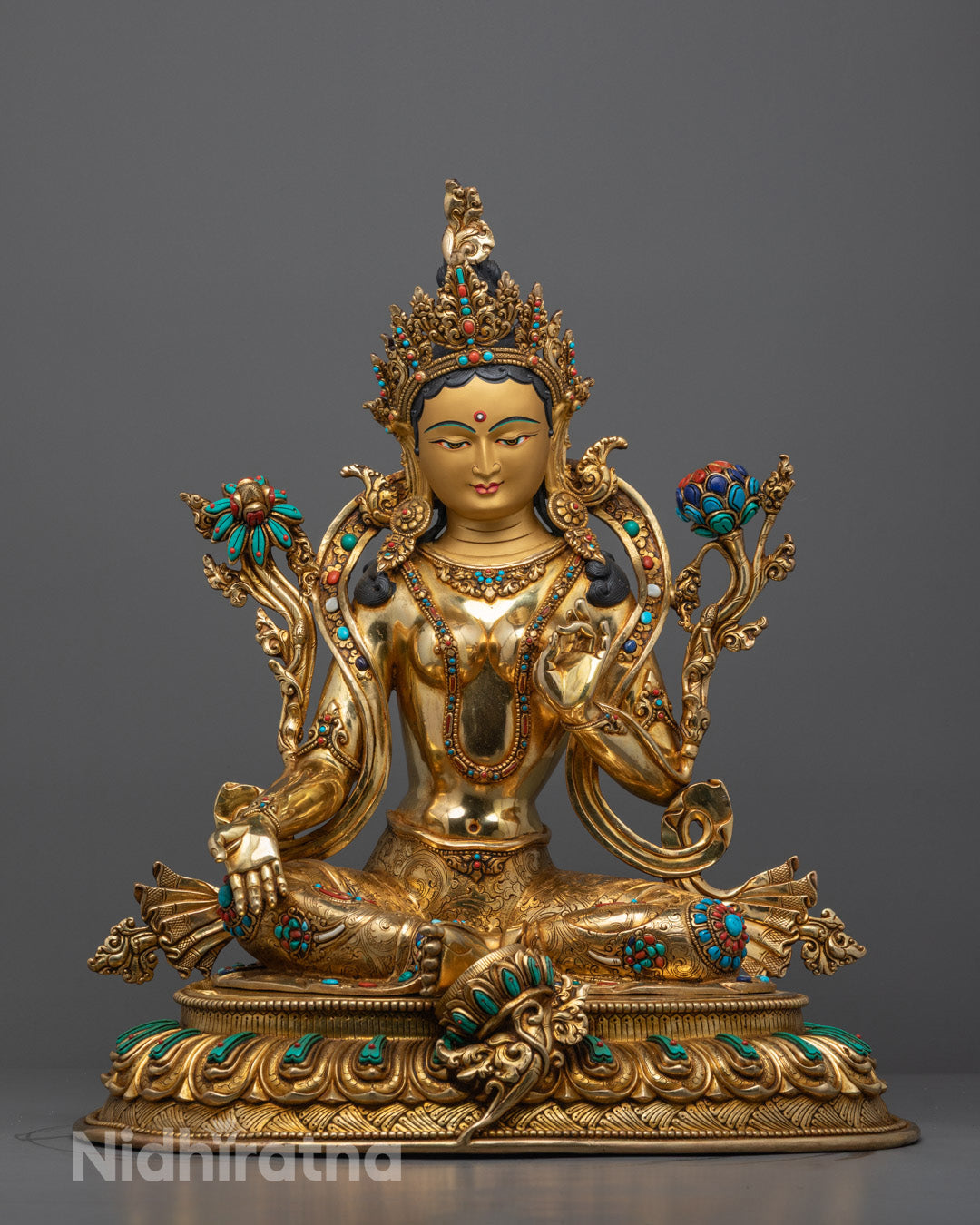 Beautifully Hand-carved Green Tara Sculpture