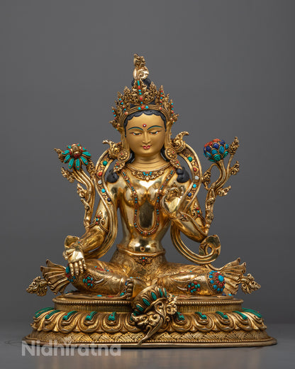 Beautifully Hand-carved Green Tara Sculpture