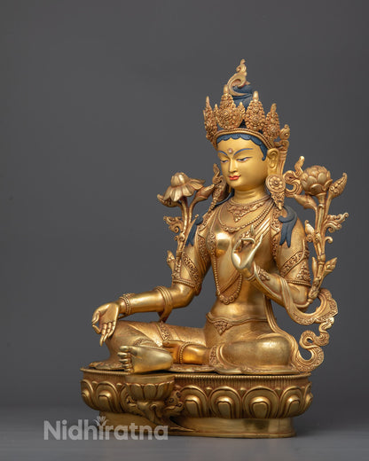 Beautifully Hand-Carved Green Tara Statue