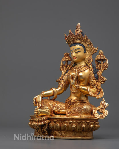 Elegant Green Tara Statue | Handmade Tibetan Symbol of Healing