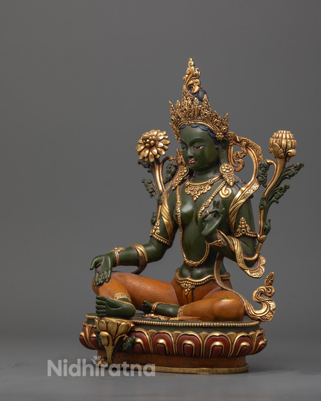 Colored Green Tara Sculpture | Tibetan Sacred Art