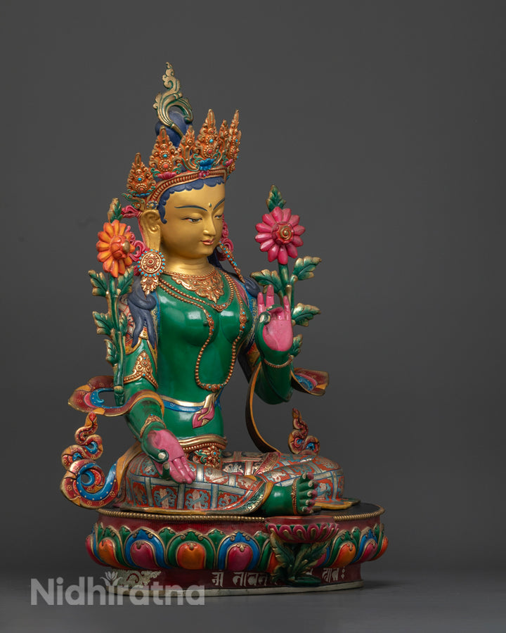 Colored Green Tara Statue: Symbol of Buddhist Compassion