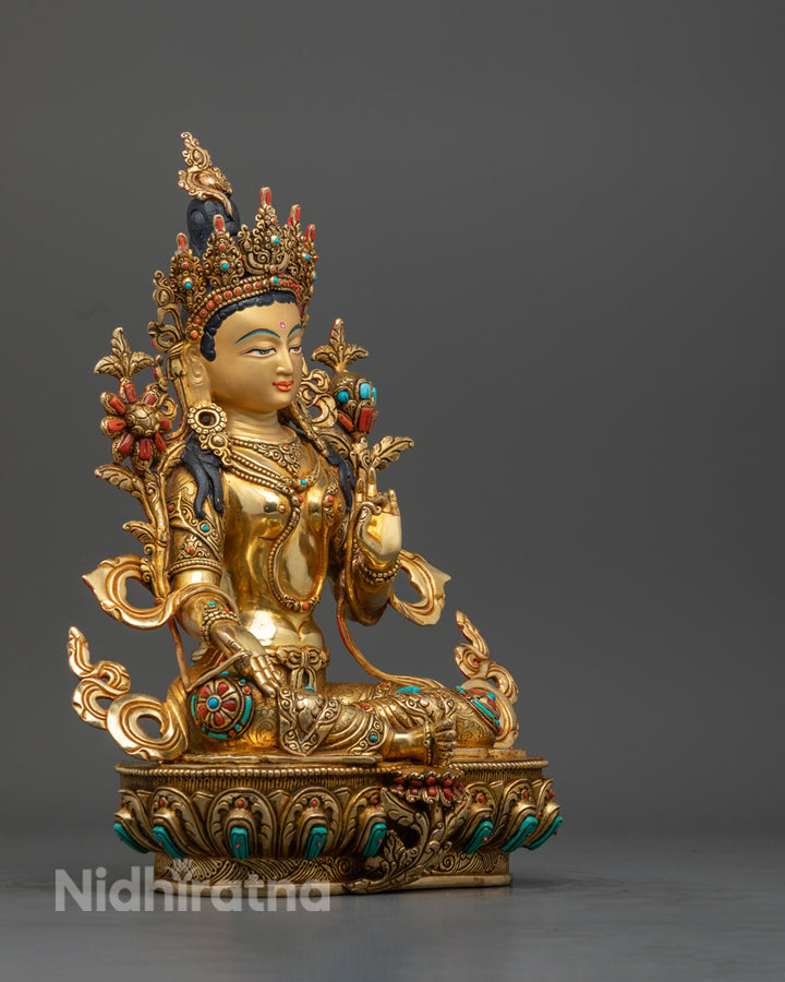 Green Tara Statue | Handmade Tibetan Art for Spiritual Practice