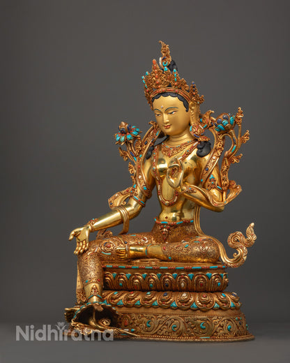 Hand-Carved Green Tara Statue | Nepalese Buddhist Art