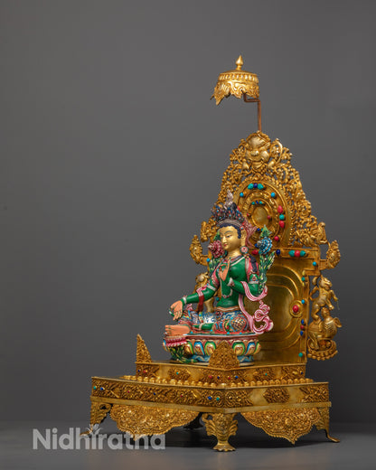 Colored Green Tara Buddhist Statue | Traditional Handcrafted Sculpture
