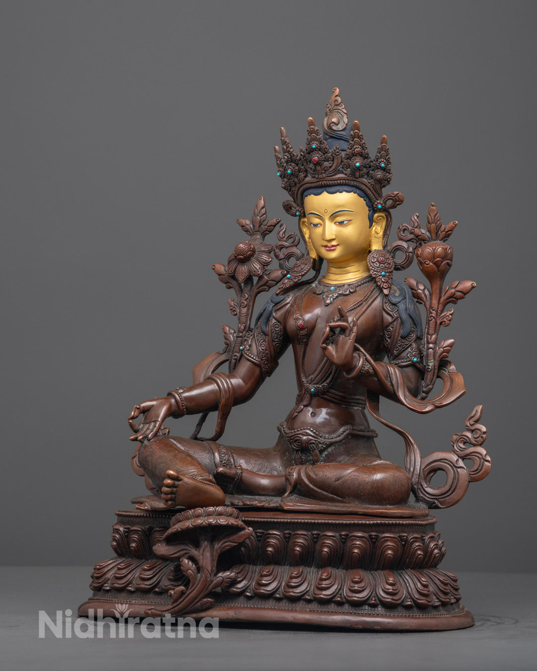 Green Tara Statue | Oxidized-Copper Buddhist Art